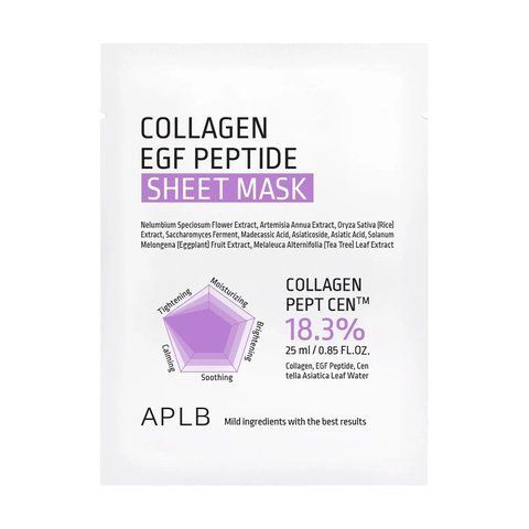 APLB Collagen EGF Peptide Sheet Mask - тканина маска для пружності та відновлення шкіри з колагеном, EGF та пептидами 00002489 00002489 фото